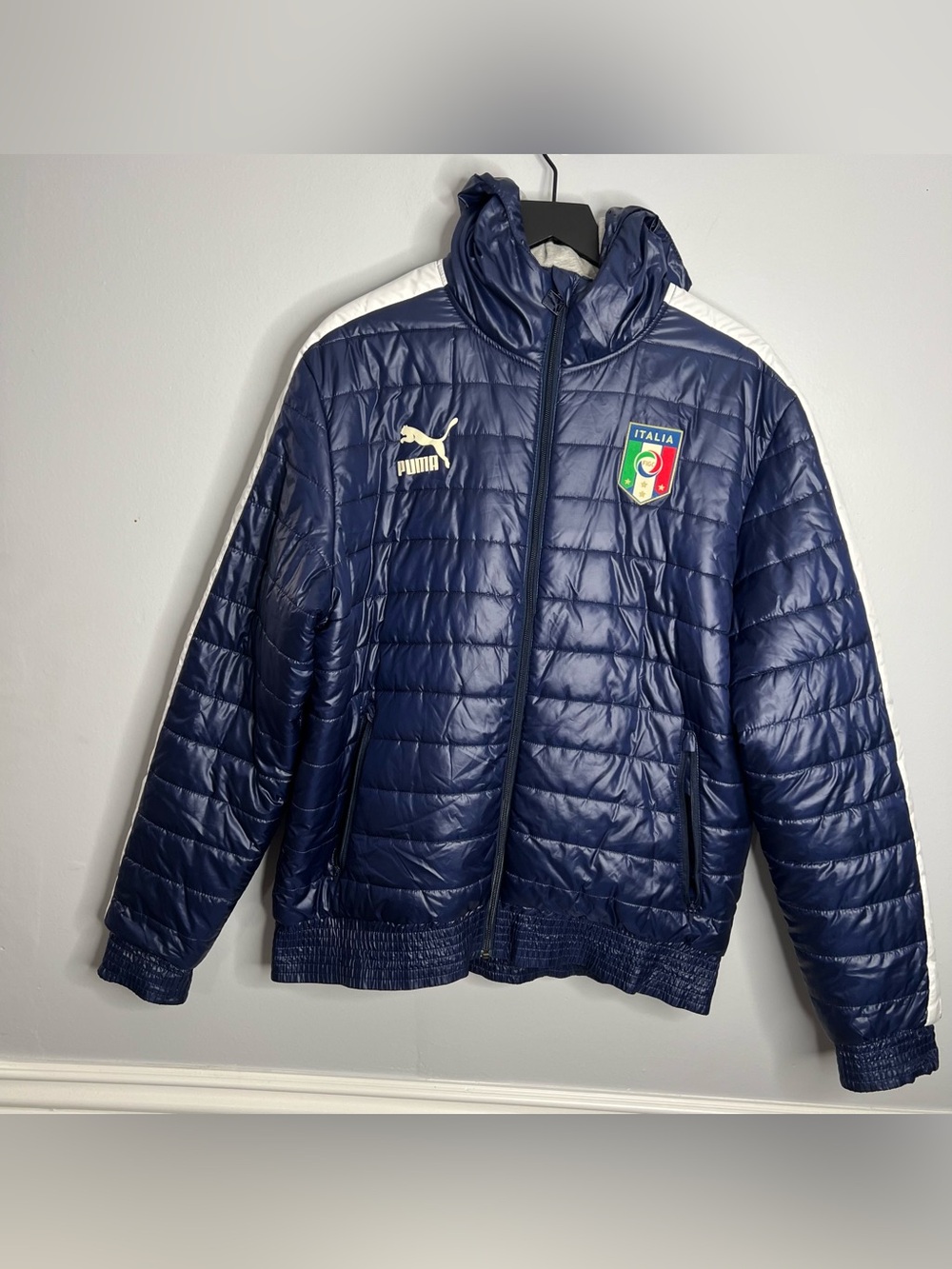 Puma Italy National Soccer Team Puffer Jacket Mens Large Blue Football Italia